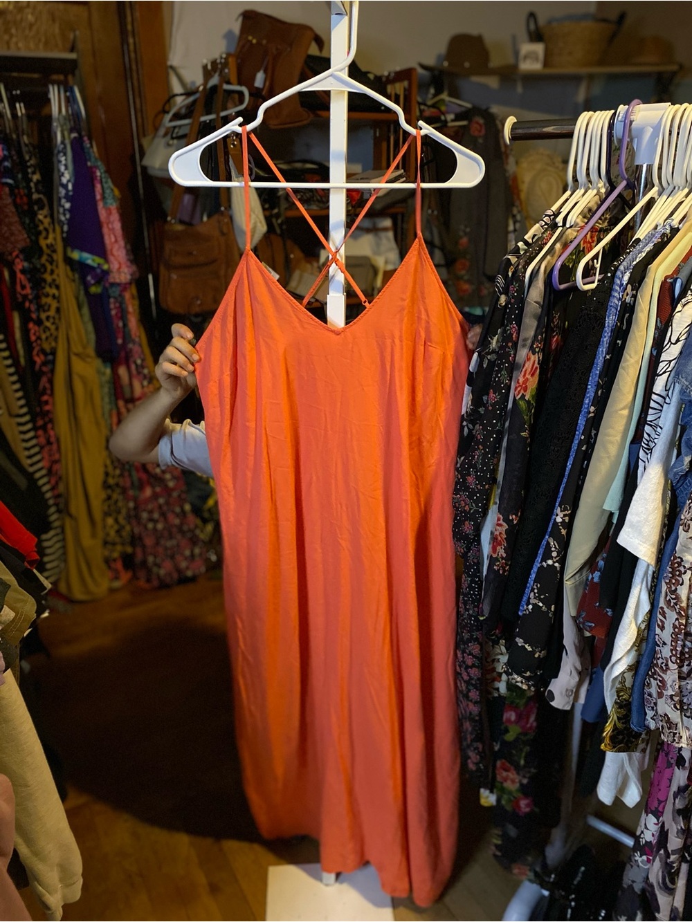 Old Navy Orange Slip Maxi Dress with Crisscross Straps